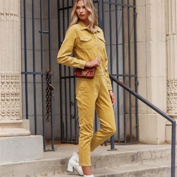 Signature8 Pants - Bumblebee Yellow Corduroy Long Sleeve Jumpsuit